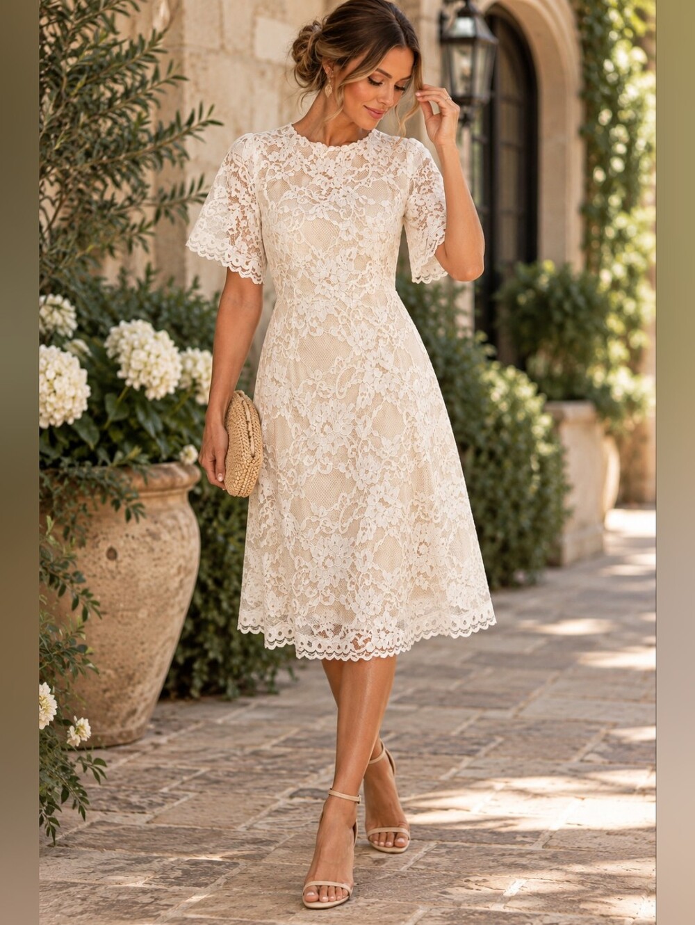Baltic Born Ivory Lace Midi Dress S Cotton Blend Bridal Wedding Romantic NWOT